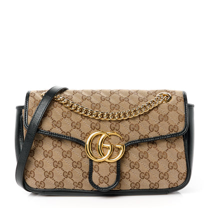 Gucci Monogram Matelasse Diagonal Small GG Marmont Shoulder Bag Beige Black 1 of 12