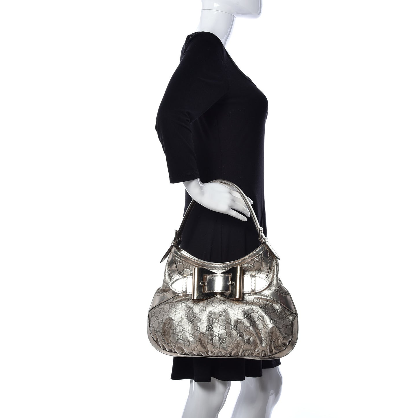 Metallic Guccissima Queen Bow Hobo Platinum