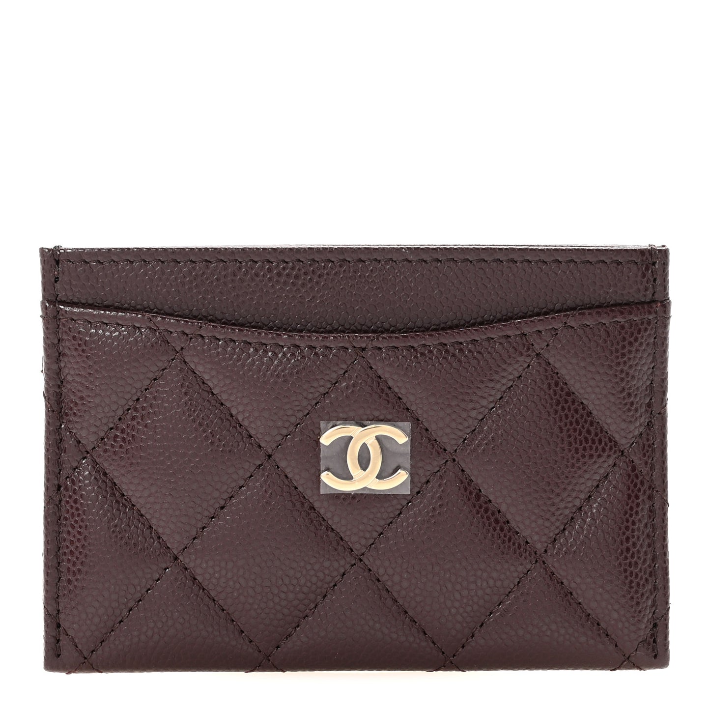 Caviar Quilted Card Holder Dark Brown