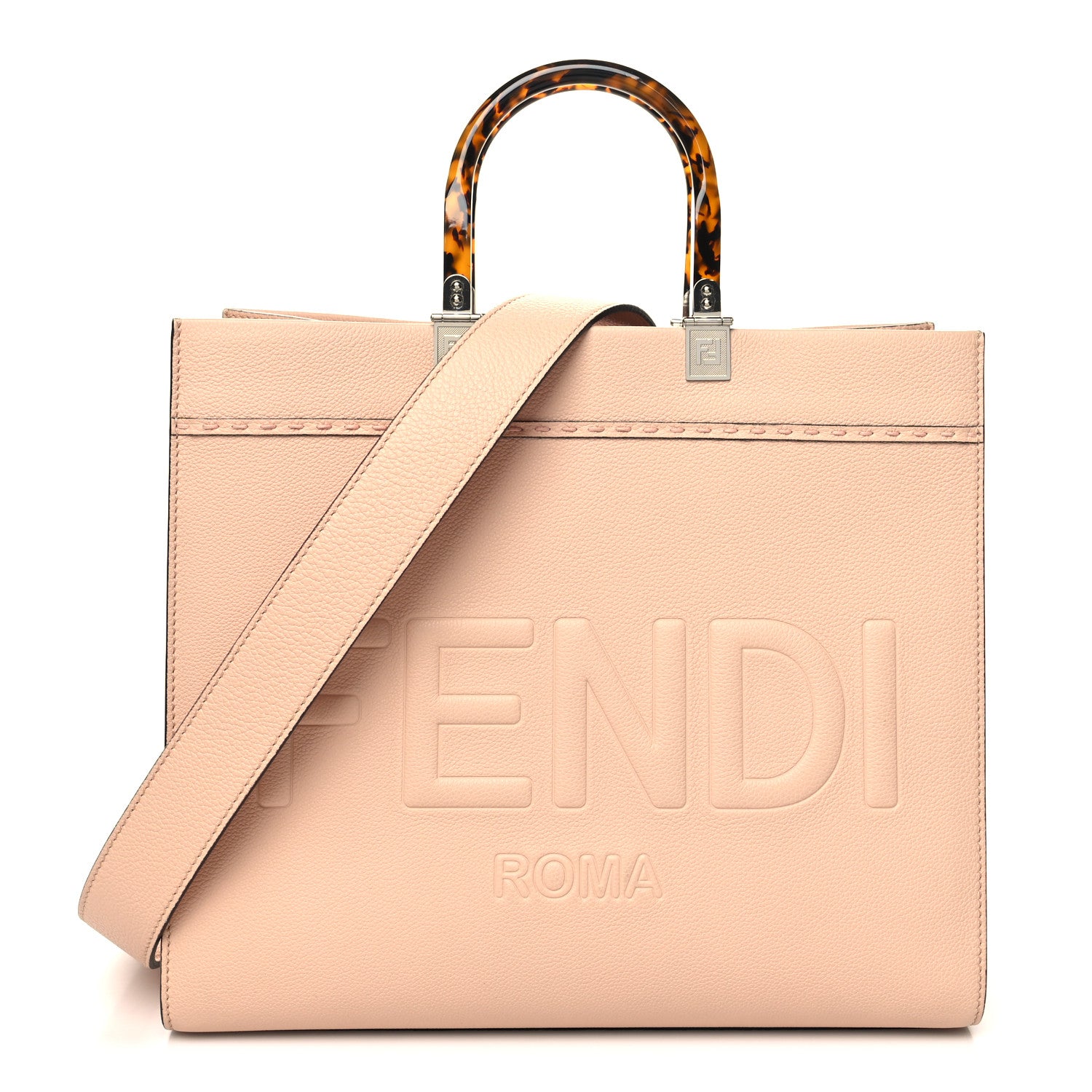 Fendi Vitello King Plexiglass Logo Embossed Medium Fendi Sunshine Shopper Tote Light Rose 1 of 13