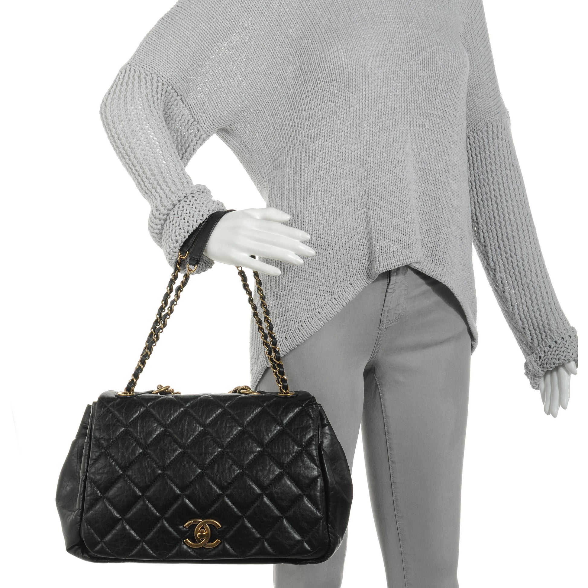 Chanel Aged Calfskin Quilted Large Pondichery Flap Black 2 of 9