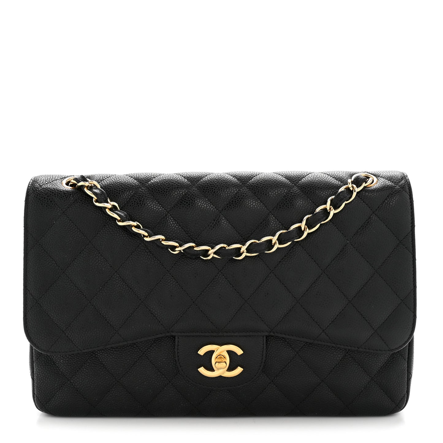 Caviar Quilted Jumbo Double Flap Black Black