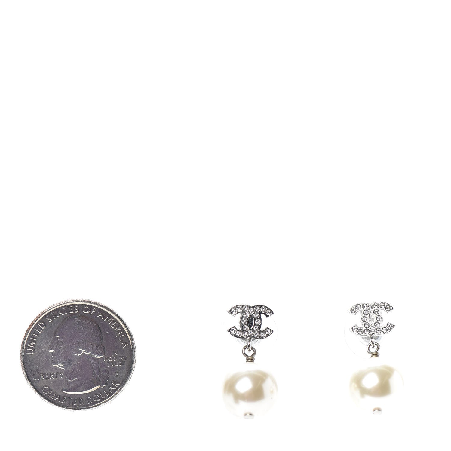 Chanel Crystal Pearl CC Drop Earrings Silver 2 of 4