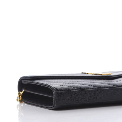 Saint Laurent Grain De Poudre Matelasse Chevron Monogram Chain Wallet Black 6 of 9
