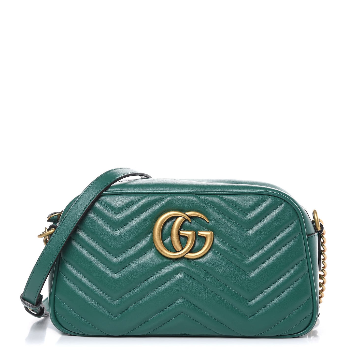 Calfskin Matelasse Small GG Marmont Chain Shoulder Bag Emerald Green