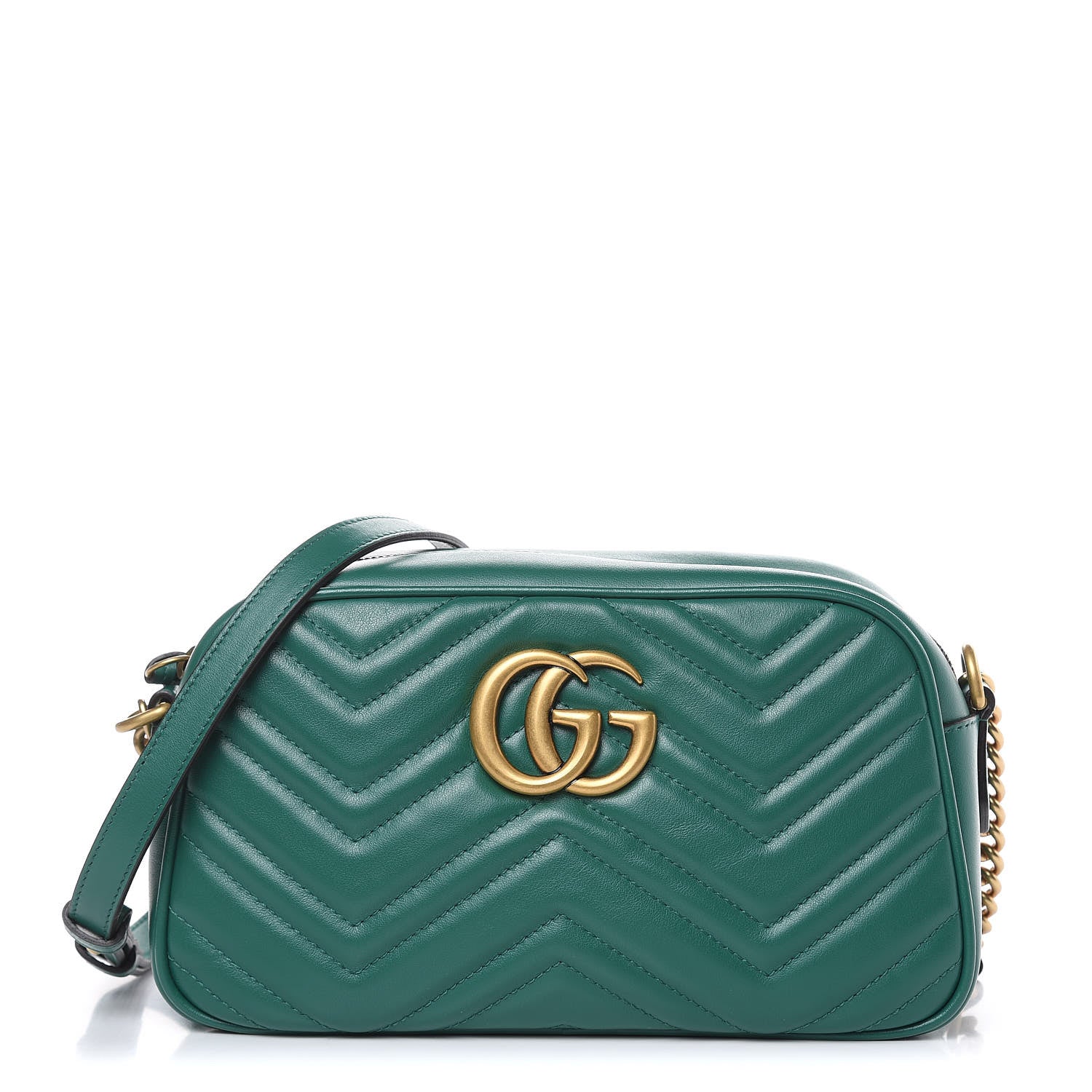 Gucci Calfskin Matelasse Small GG Marmont Chain Shoulder Bag Emerald Green 1 of 9