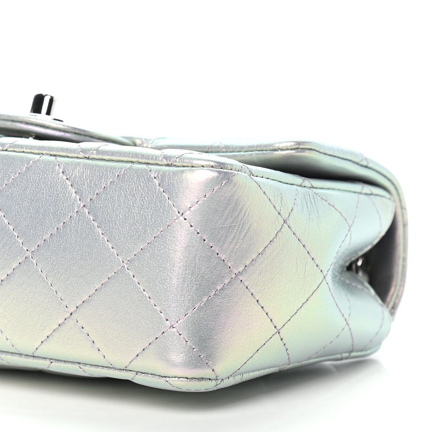 Iridescent Calfskin Quilted Mini Rectangular Flap Light Purple