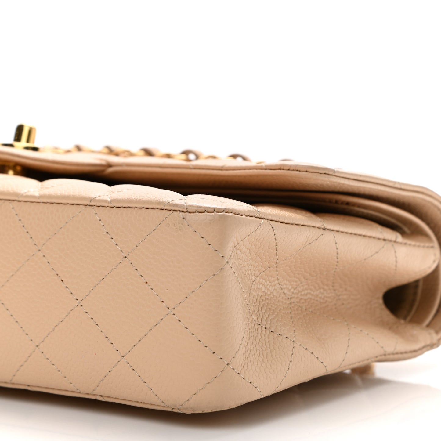 Caviar Quilted Medium Double Flap Beige