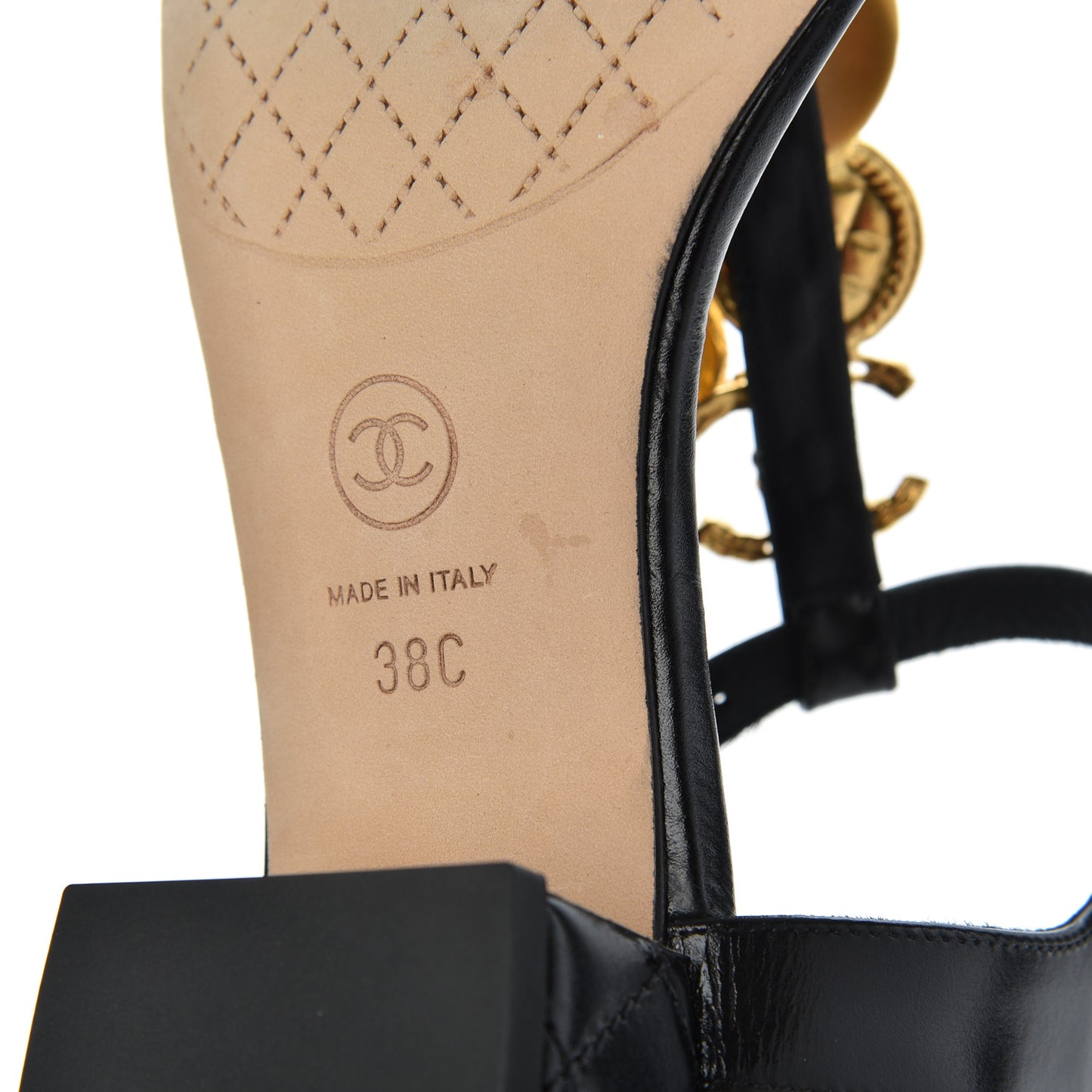 Calfskin Medallion CC Thong Sandals 38 Black