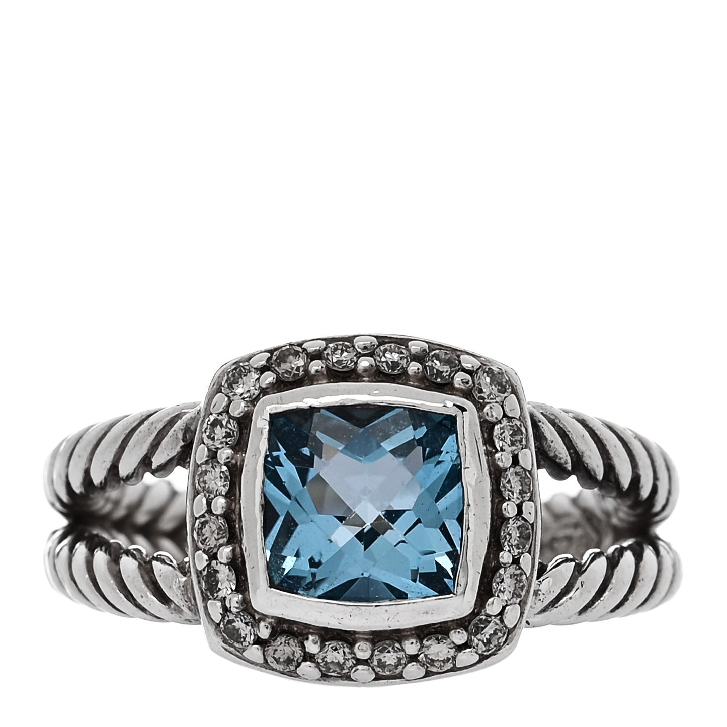 Sterling Silver Diamond Blue Topaz 7mm Petite Albion Ring 52 6