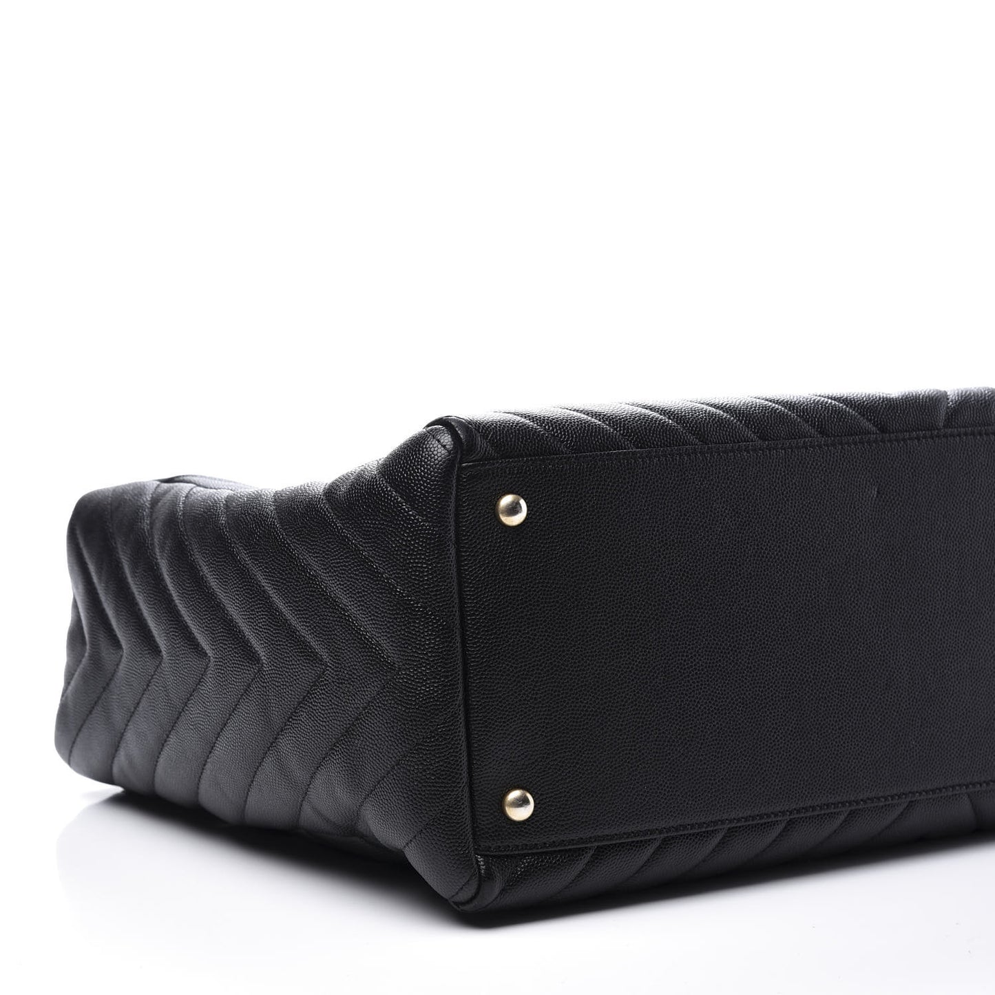 Caviar Chevron Quilted Coco Handle Shopping Tote Black