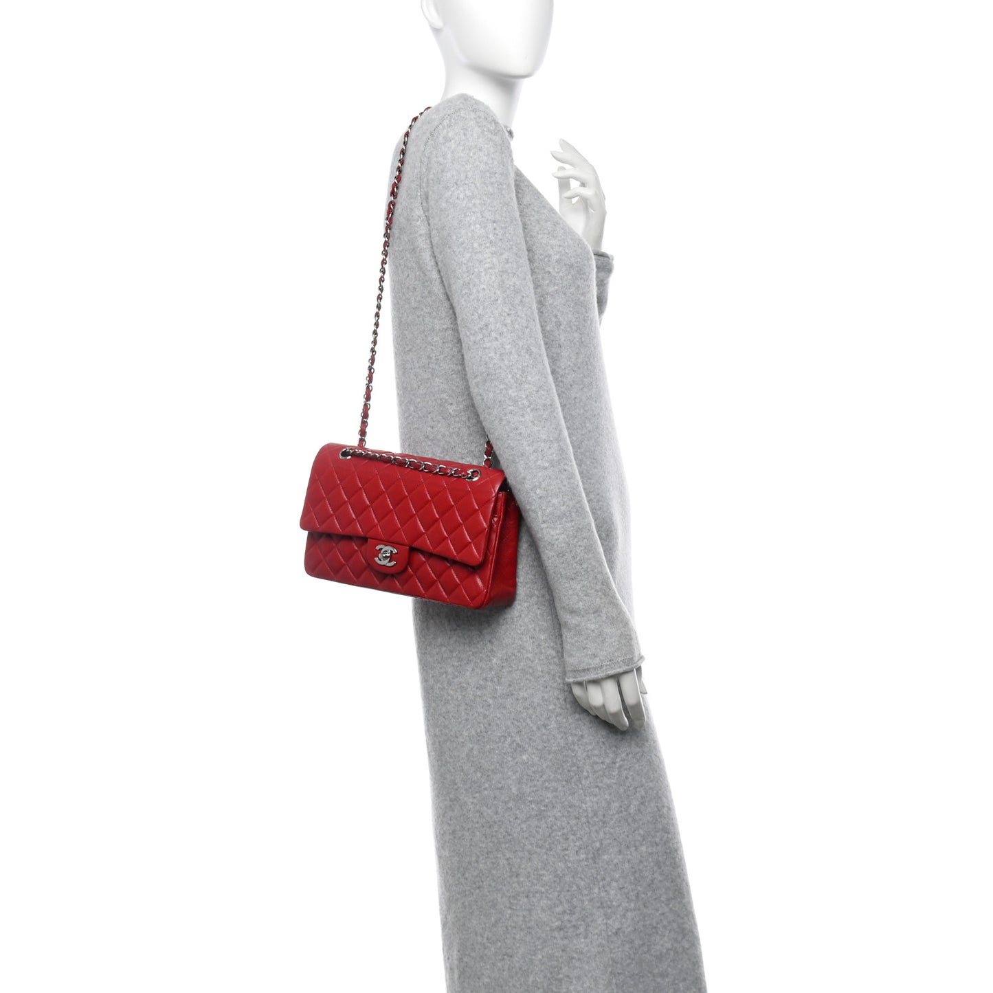 Caviar Quilted Medium Double Flap Dark Red