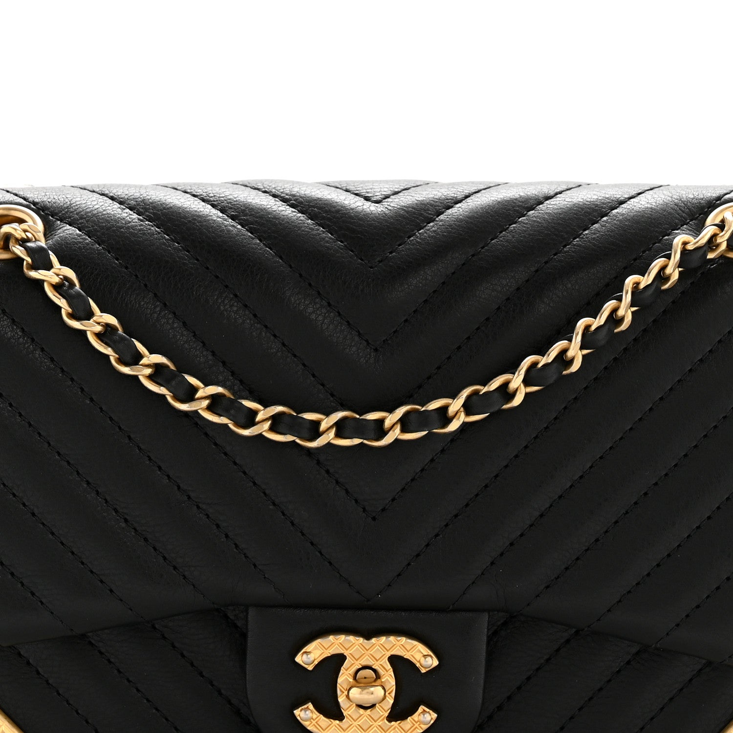 Chanel Calfskin Chevron Quilted Mini Rock The Corner Flap Black 8 of 13