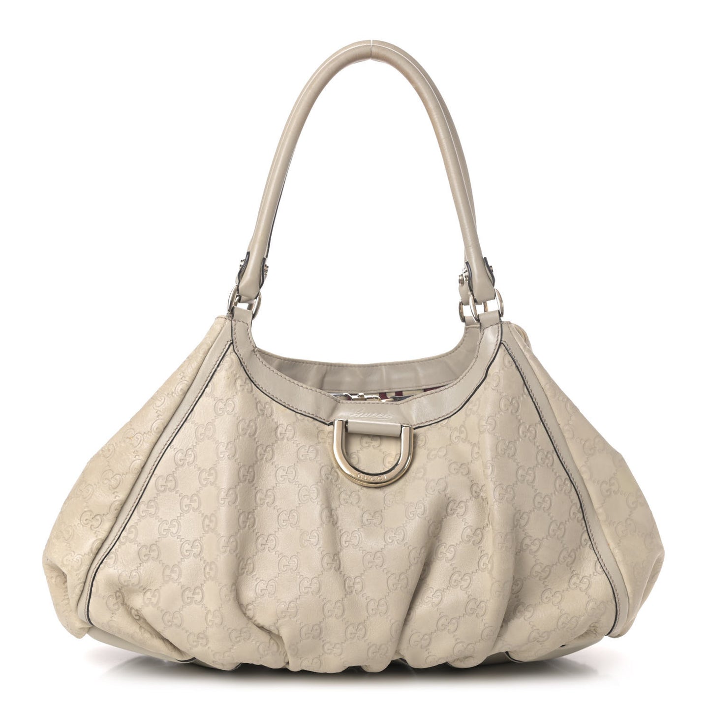 Guccissima Large D Gold Ring Shoulder Bag Off White