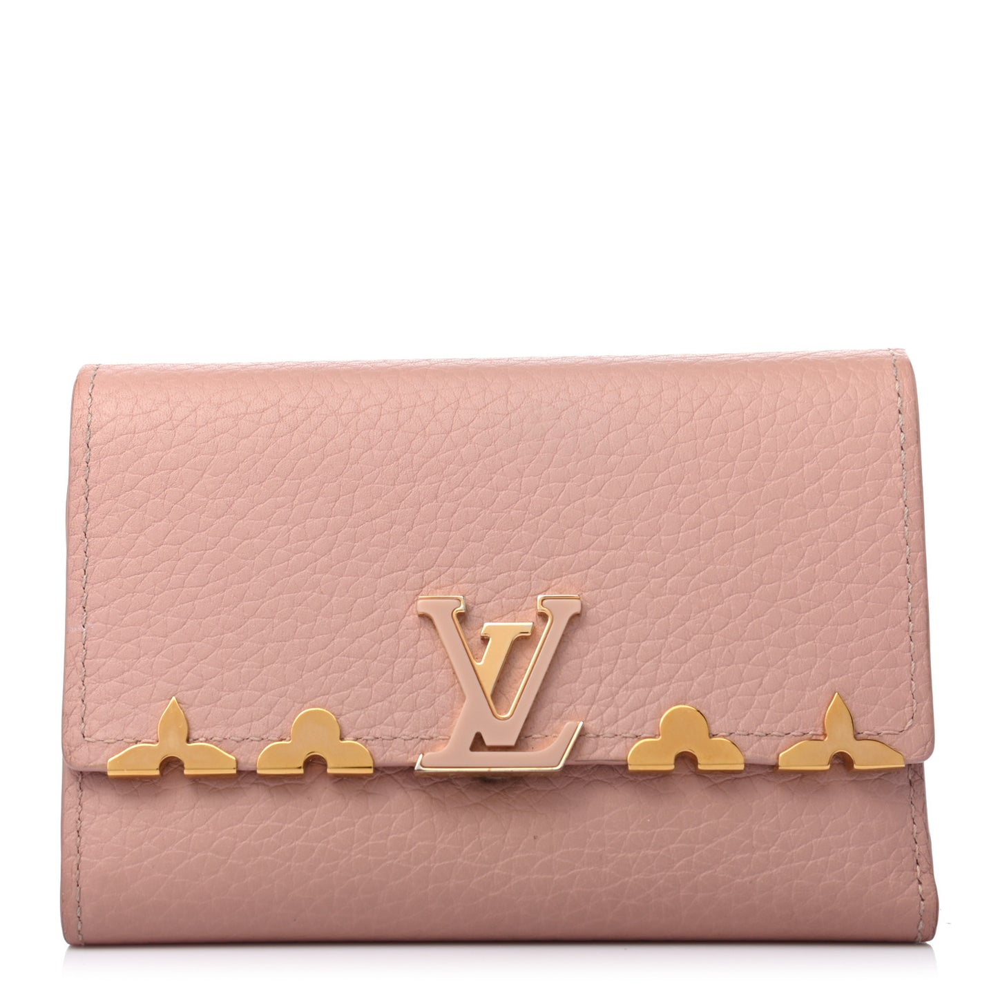 Taurillon Embellished Capucines Compact Wallet Magnolia
