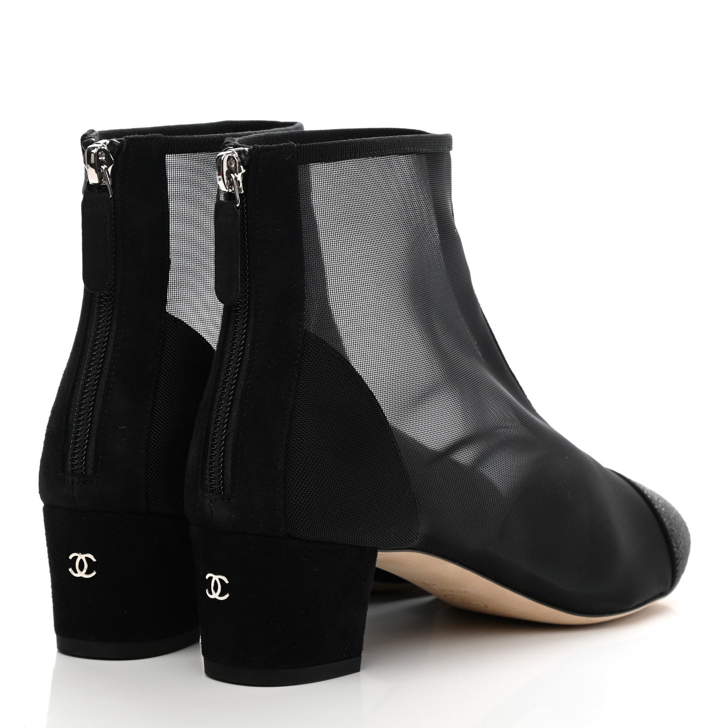 Mesh Suede Cap Toe Embellished Short Boots 40 Black