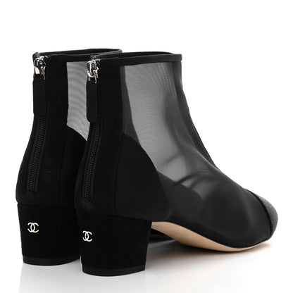 Chanel Mesh Suede Cap Toe Embellished Short Boots 40 Black 4 of 9