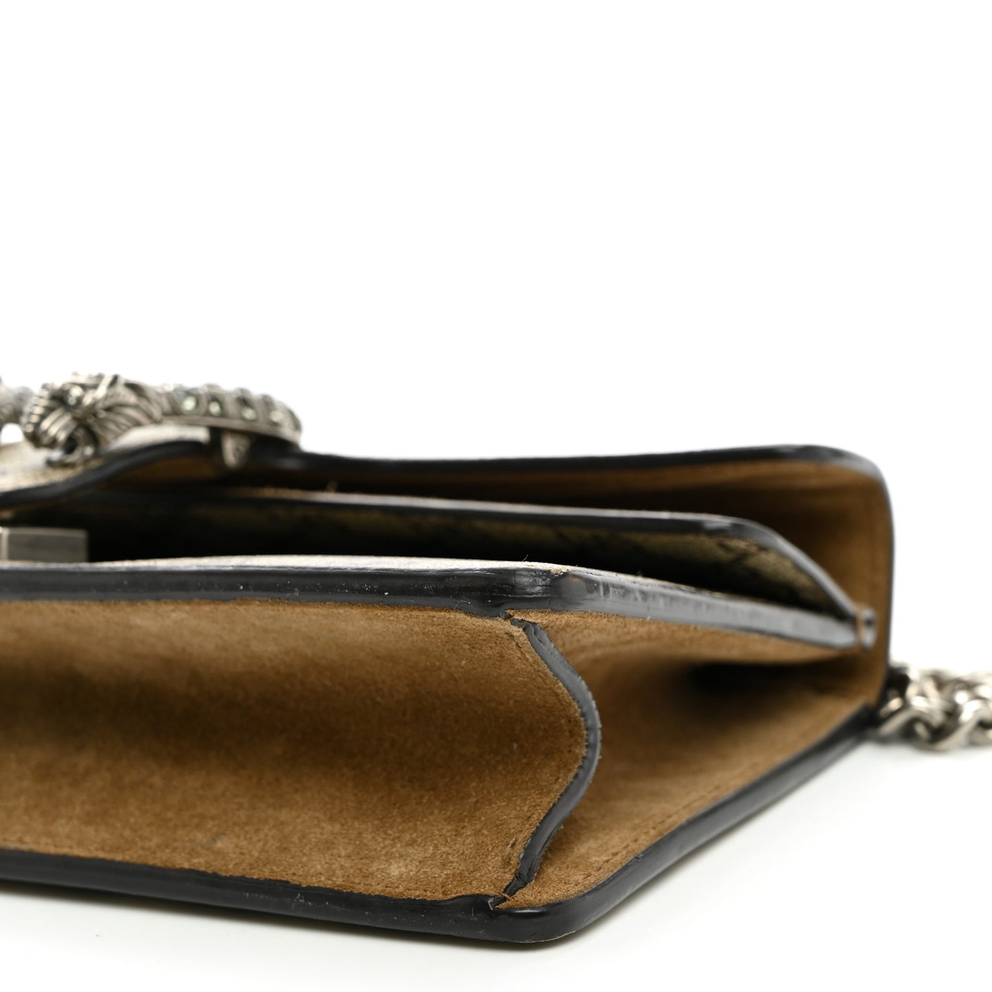 GG Supreme Monogram Suede Crystal Small Dionysus Shoulder Bag Beige Ebony Taupe