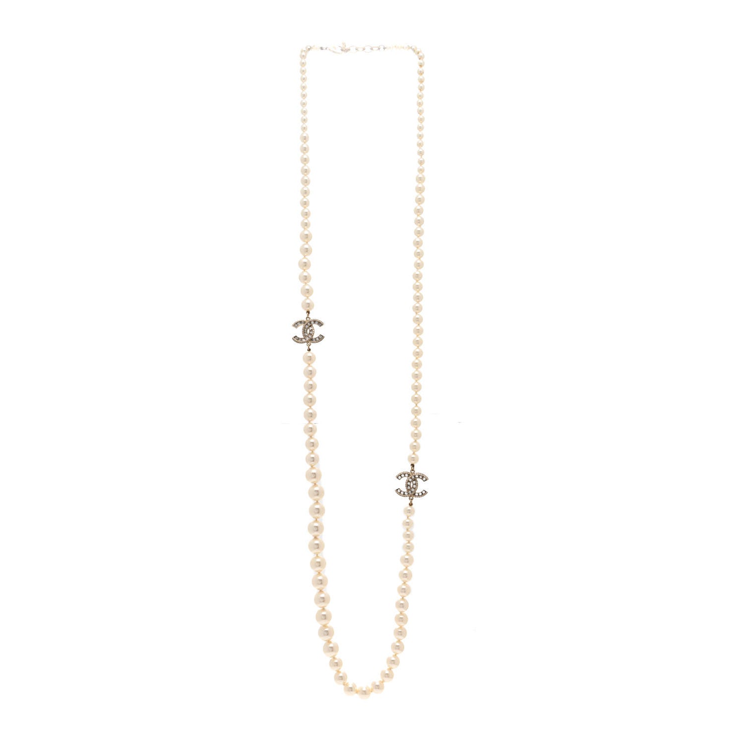 Chanel Pearl Baguette Crystal Long CC Necklace Gold 3 of 5