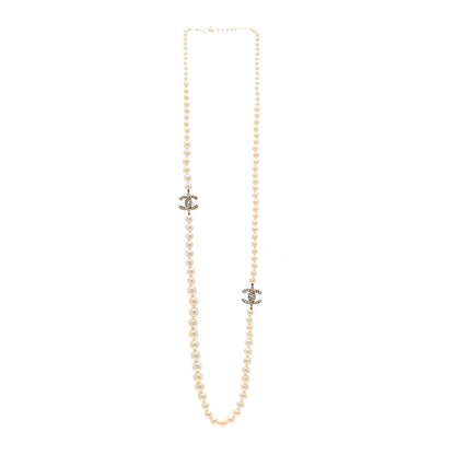 Chanel Pearl Baguette Crystal Long CC Necklace Gold 3 of 5