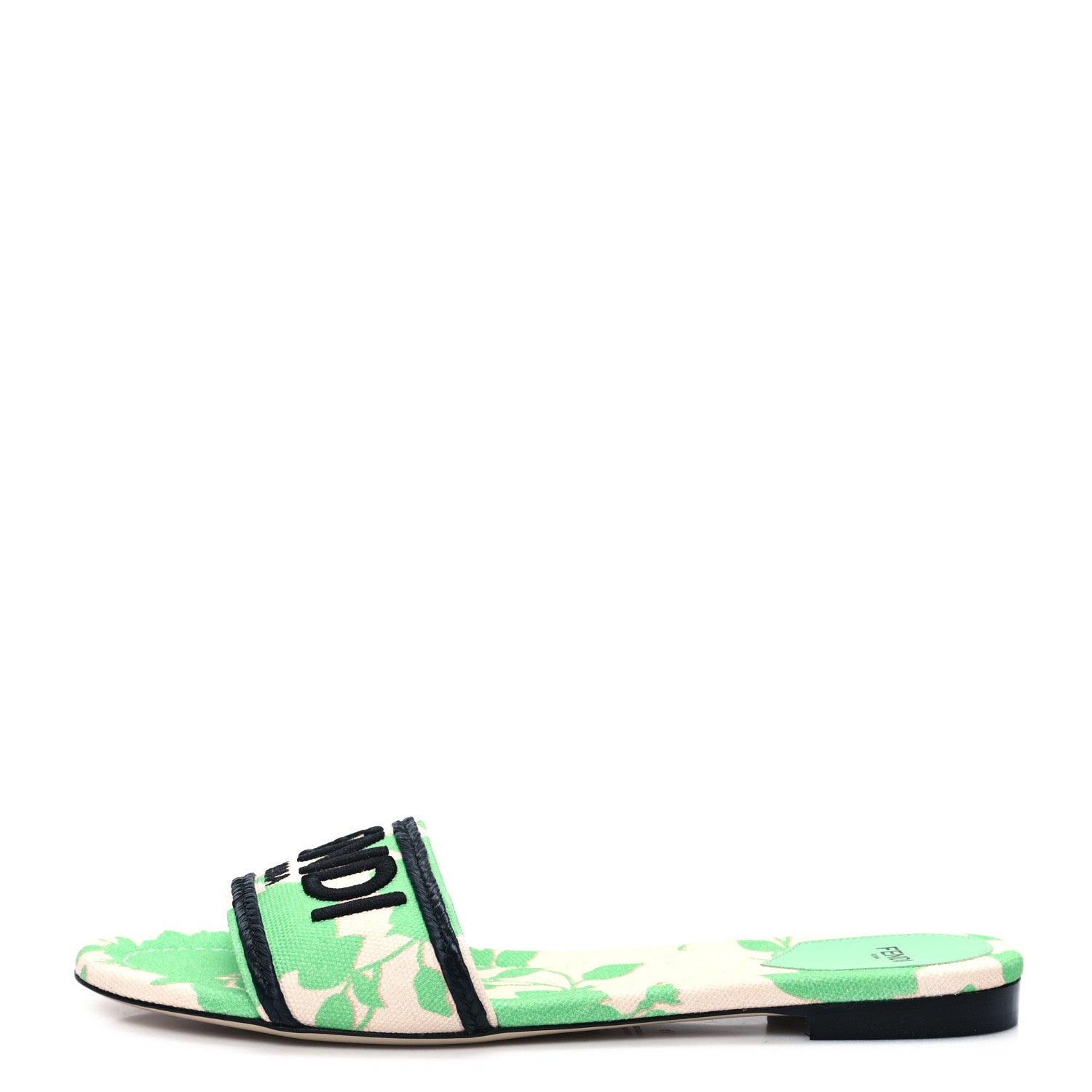 Fendi Canvas Floral Print Logo Flat Slide Sandals 41 Green 1 of 8