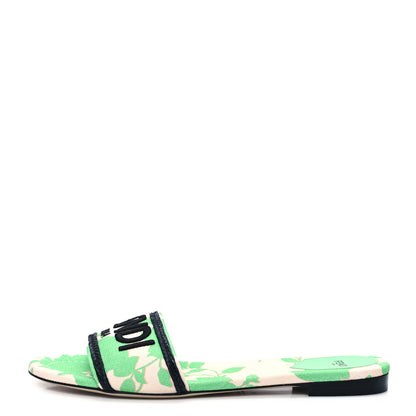 Fendi Canvas Floral Print Logo Flat Slide Sandals 41 Green 1 of 8
