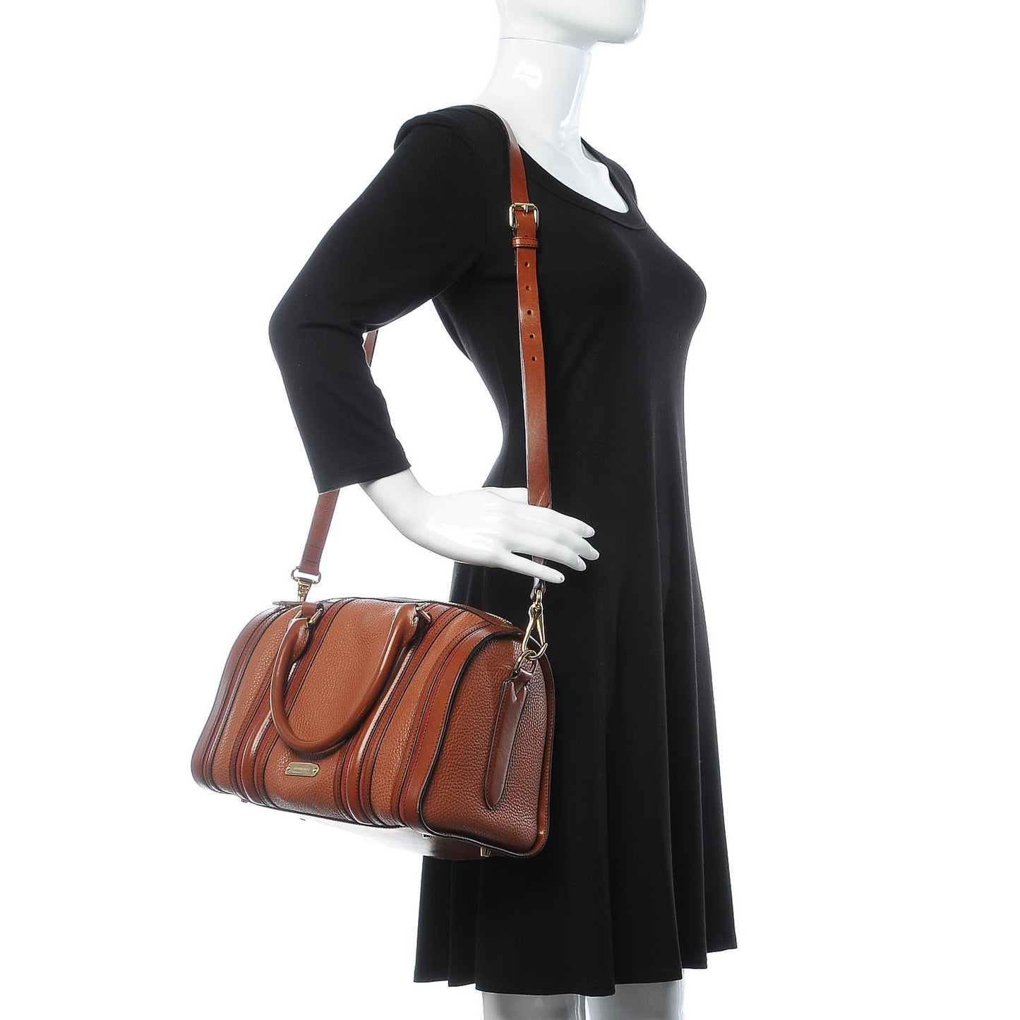 Grainy Calfskin Medium Alchester Bowling Bag Brown