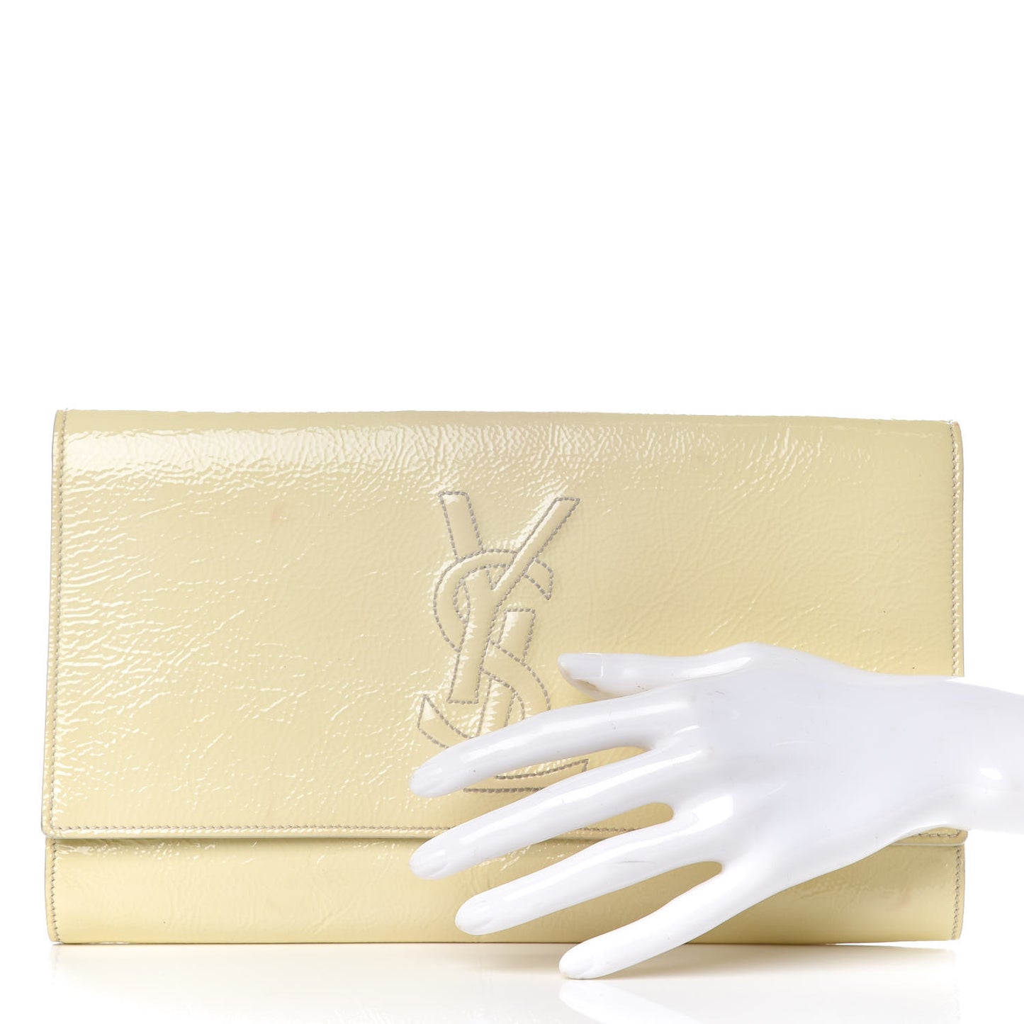 Patent Calfskin Large Belle De Jour Clutch Off White