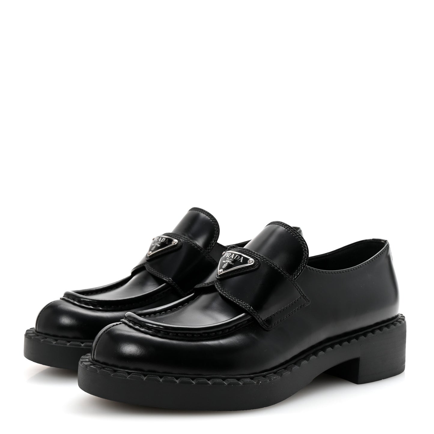 Spazzolato Metal Triangle Logo 50mm Loafers 36.5 Black