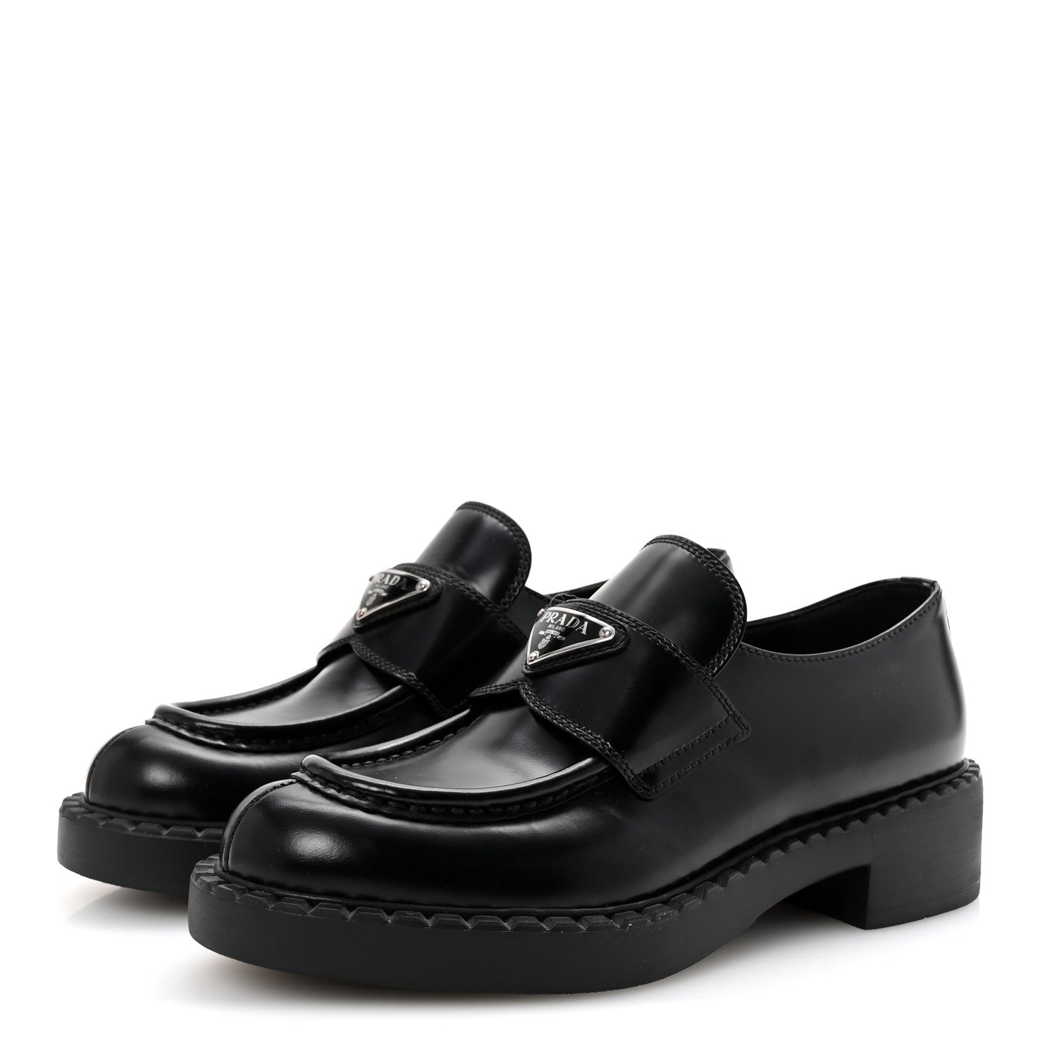 Prada Spazzolato Metal Triangle Logo 50mm Loafers 36.5 Black 4 of 10