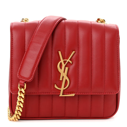 Saint Laurent Lambskin Matelasse Monogram Medium Vicky Chain Bag Rouge Eros 1 of 12