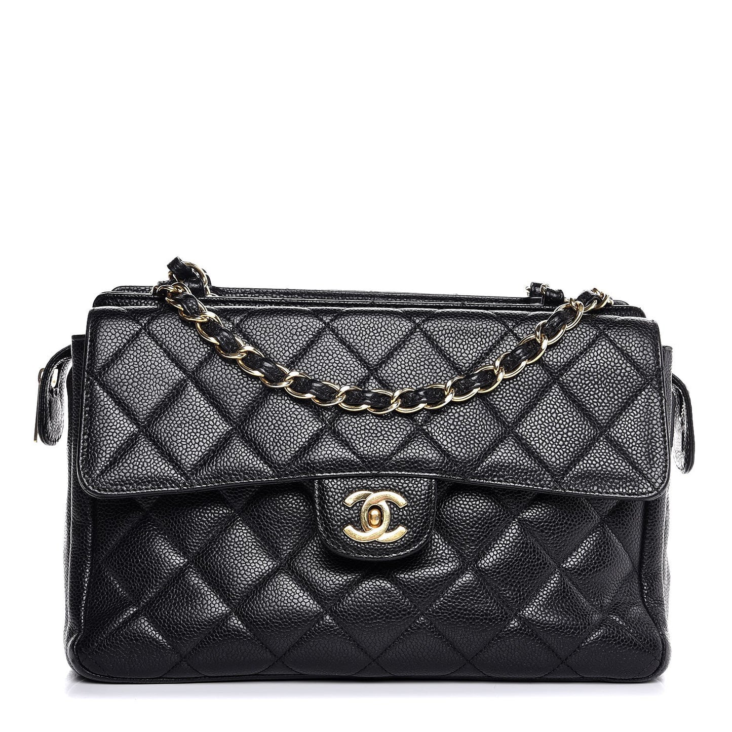 Caviar Quilted Flap Shoulder Bag Black