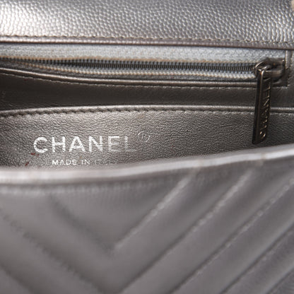 Chanel Metallic Caviar Chevron Quilted Mini Square Flap Silver 9 of 11