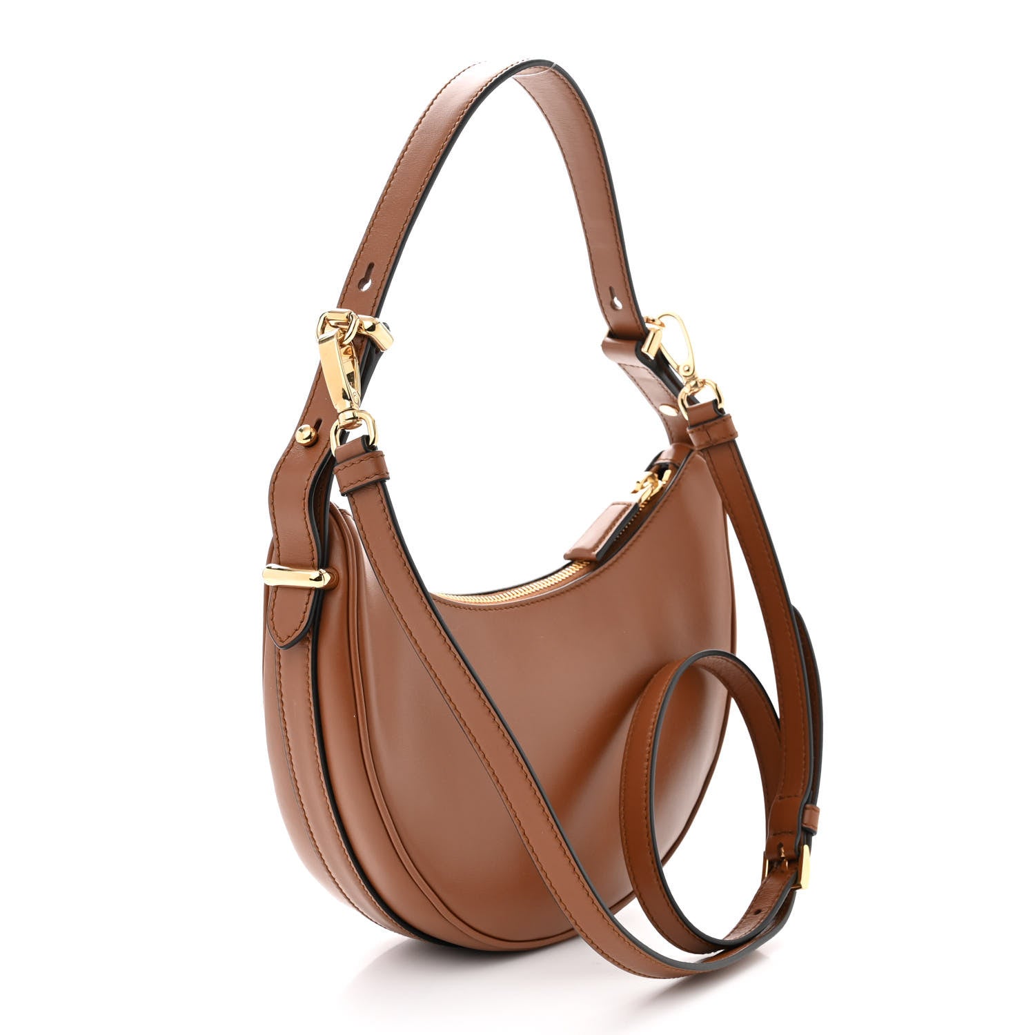 Prada Soft Calfskin Arque Shoulder Bag Cognac 3 of 9