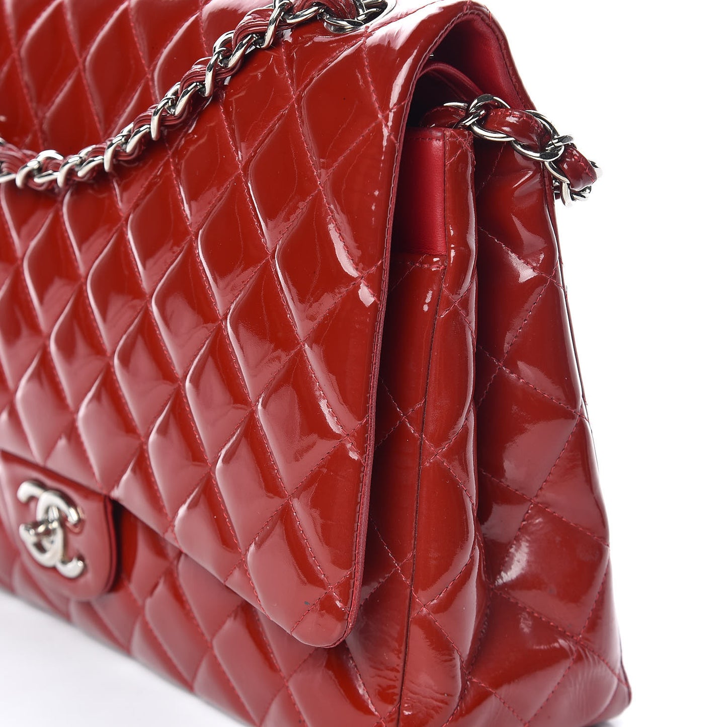 Patent Quilted Maxi Double Flap Red