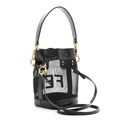 Fendi Mesh Vitello King F is Fendi Logo Embroidered Mini Mon Tresor Bucket Bag Black 3 of 13