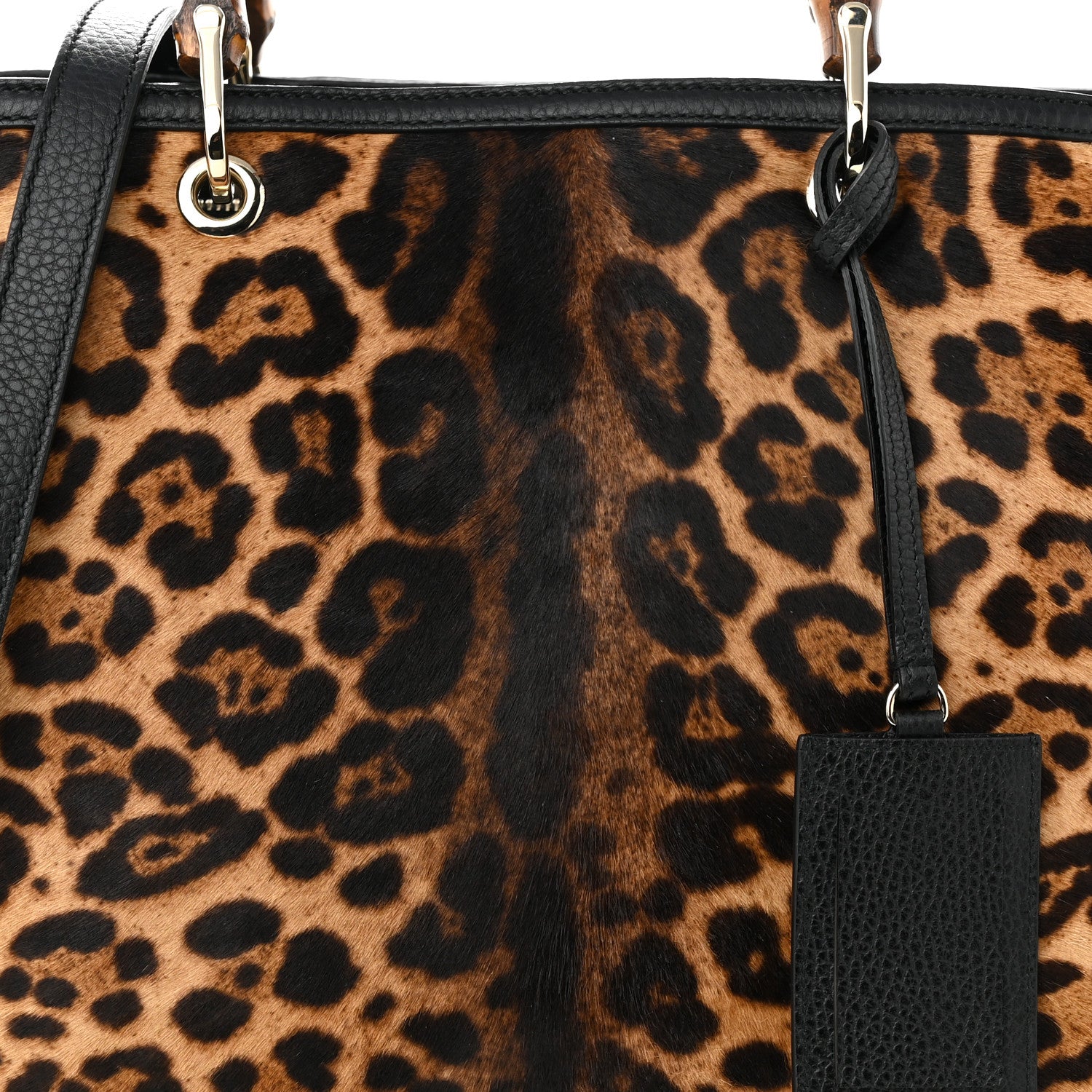 Gucci Calf Hair Leopard Print Large Bamboo Shopper Tote Black 10 of 13