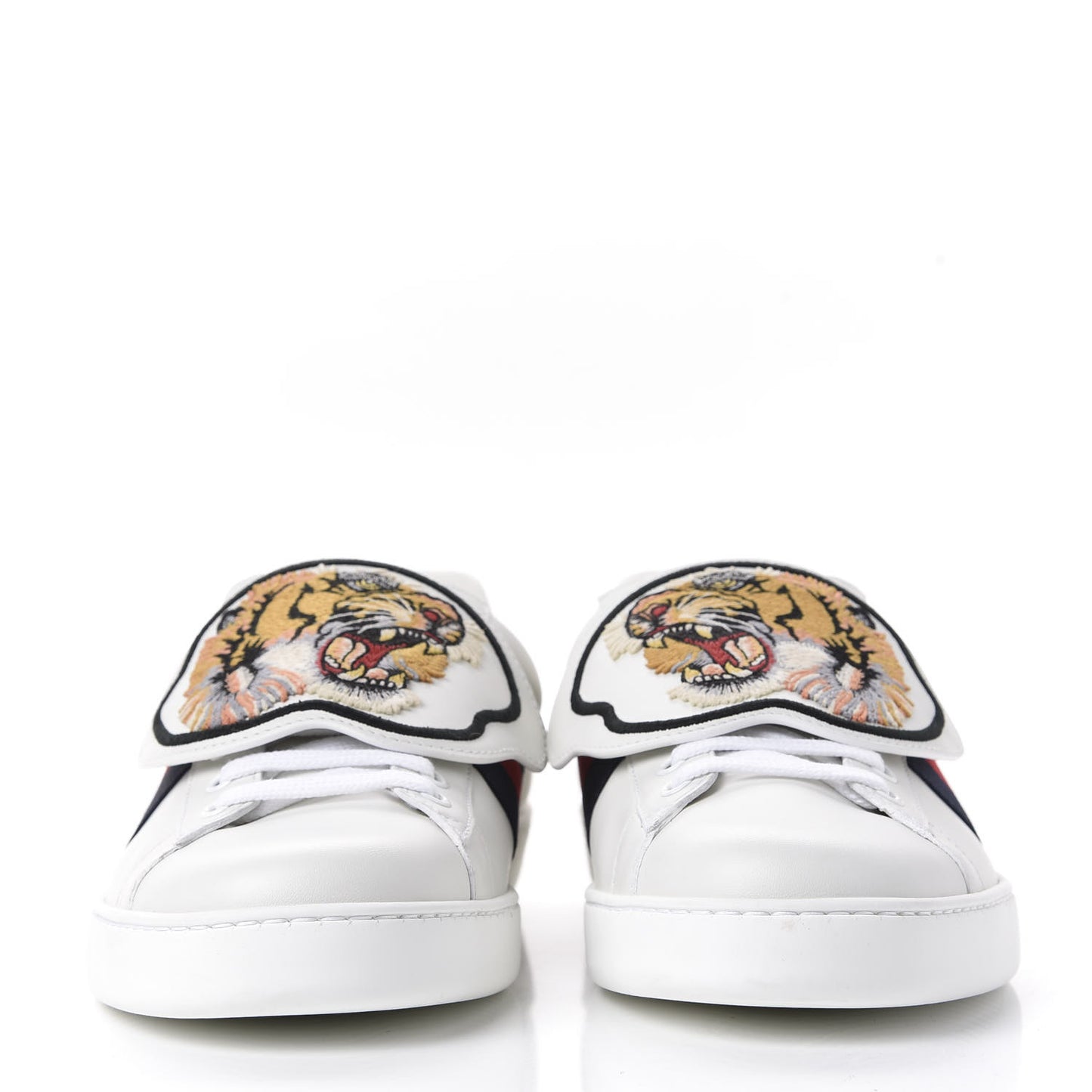 Calfskin Ayers Web Tiger Embroidered Mens Ace Sneakers 11.5 White