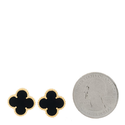 Van Cleef & Arpels 18K Yellow Gold Black Onyx Vintage Alhambra Earrings 2 of 6