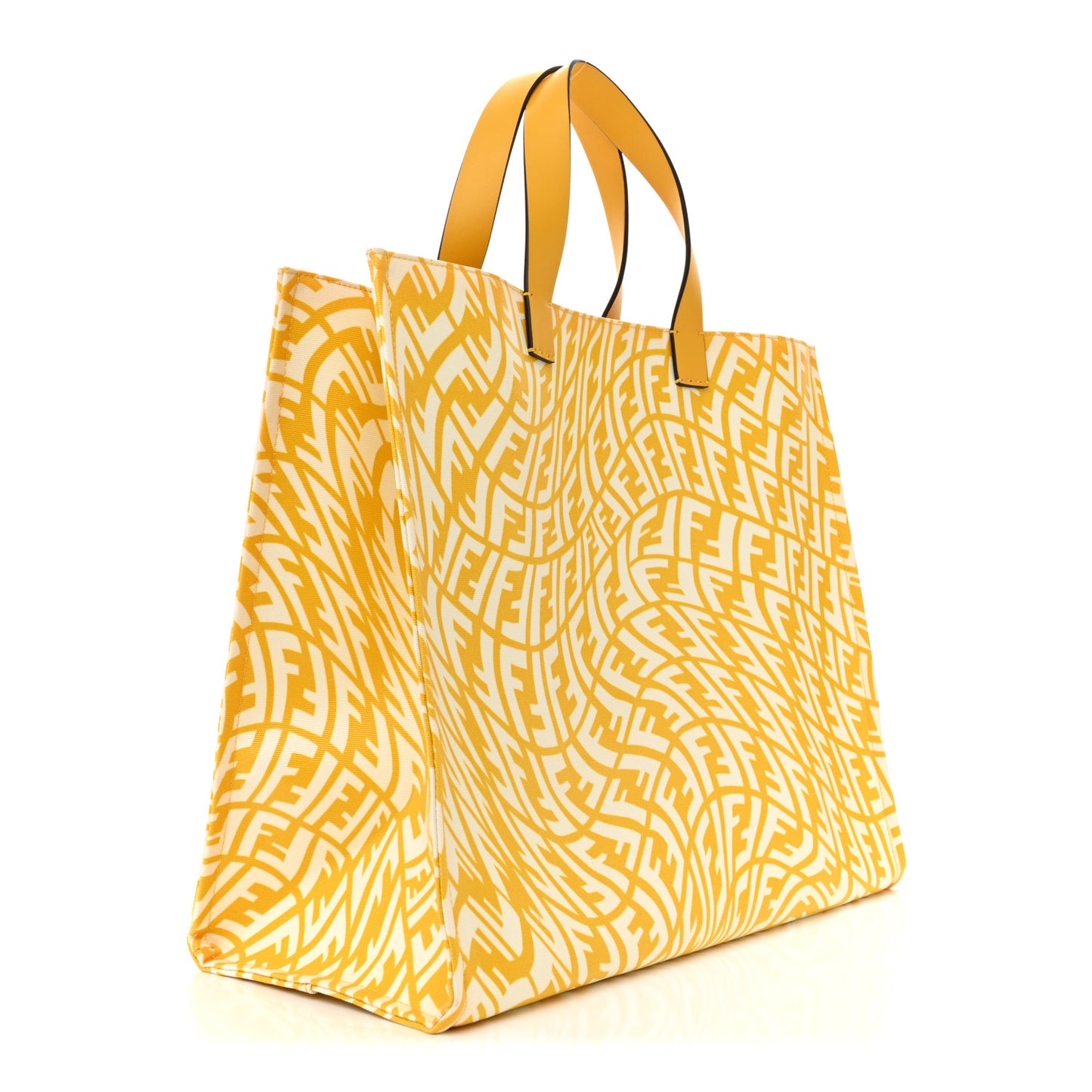X SARAH COLEMAN Glazed Canvas Vitello King FF Vertigo Shopping Tote Bag Mimosa White