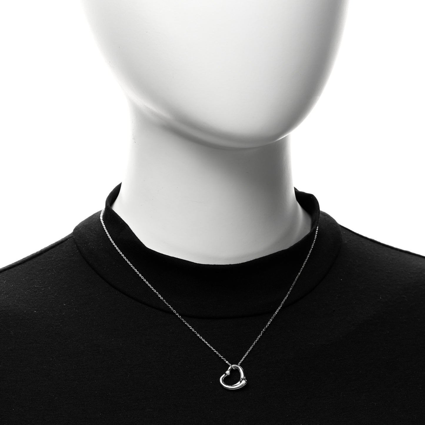 Sterling Silver Diamond 16mm Elsa Peretti Open Heart Pendant Necklace