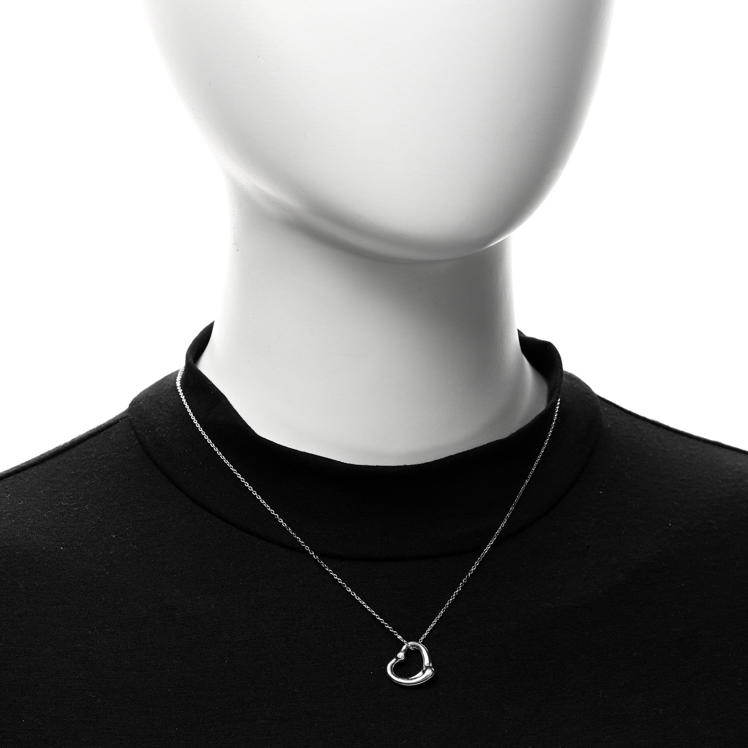 Tiffany Sterling Silver Diamond 16mm Elsa Peretti Open Heart Pendant Necklace 2 of 5