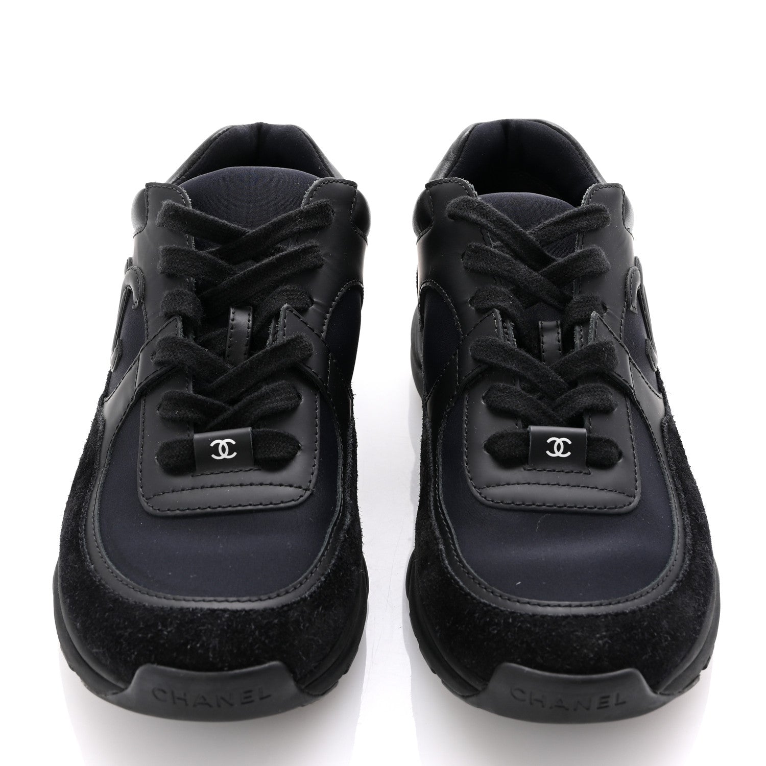 Chanel Lambskin Fabric CC Uniform Sneakers 39 Black 3 of 8