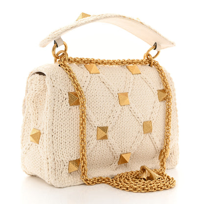 Valentino Garavani Knit Medium Roman Stud Shoulder Bag Ecru 3 of 12