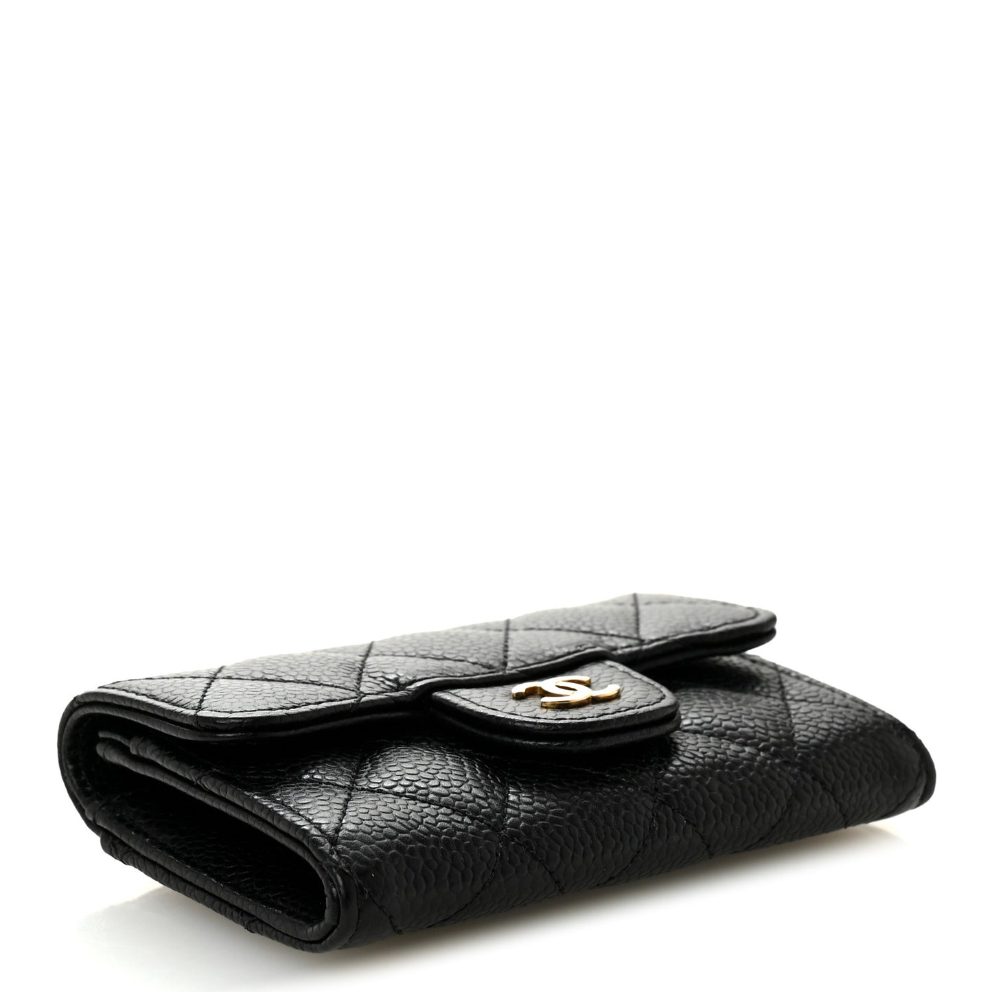 Caviar Quilted Flap Card Holder Wallet Black