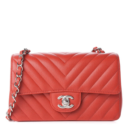 Chanel Caviar Chevron Quilted Mini Rectangular Flap Red 1 of 9