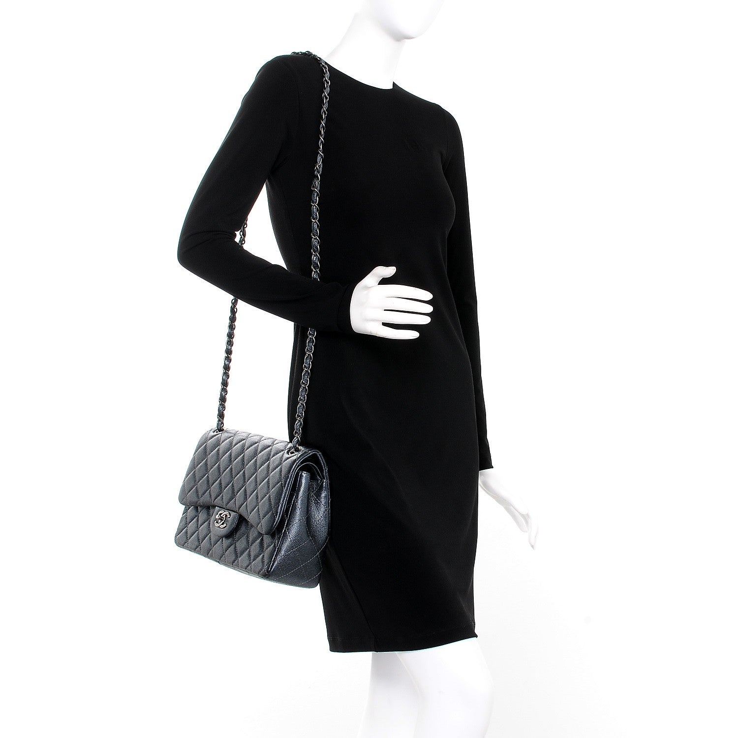 Chanel Metallic Caviar Quilted Jumbo Double Flap Dark Grey 2 of 8