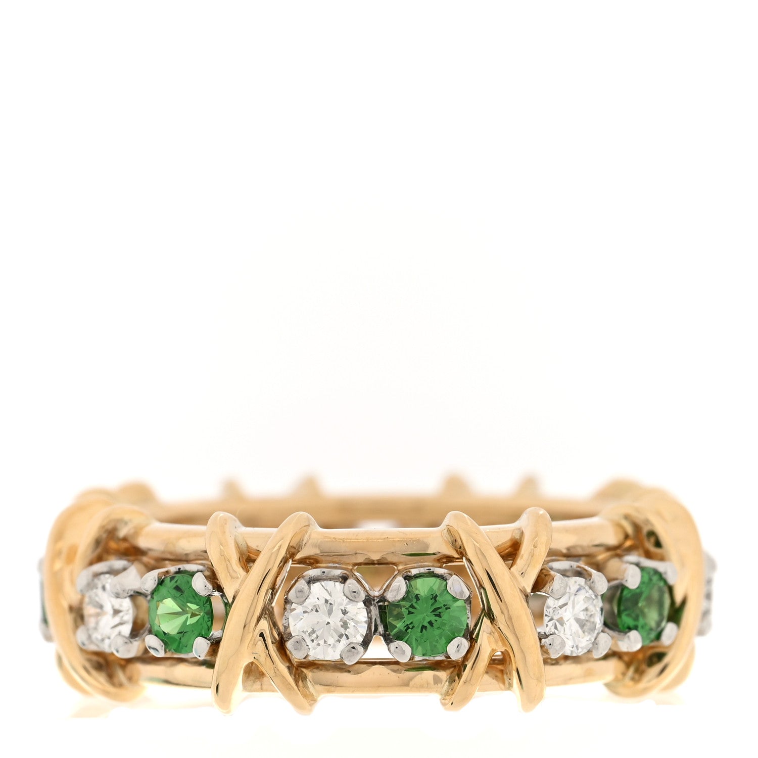Tiffany 18K Yellow Gold Platinum Diamond Tsavorite Schlumberger Sixteen Stone Ring 55 7.25 1 of 6