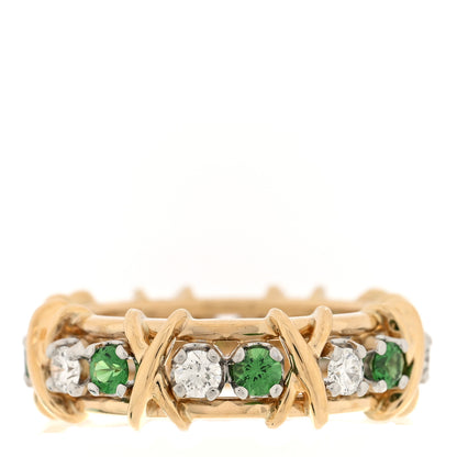 Tiffany 18K Yellow Gold Platinum Diamond Tsavorite Schlumberger Sixteen Stone Ring 55 7.25 1 of 6
