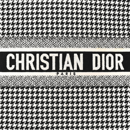 Christian Dior Canvas Houndstooth Embroidered Large Book Tote Black White 7 of 9